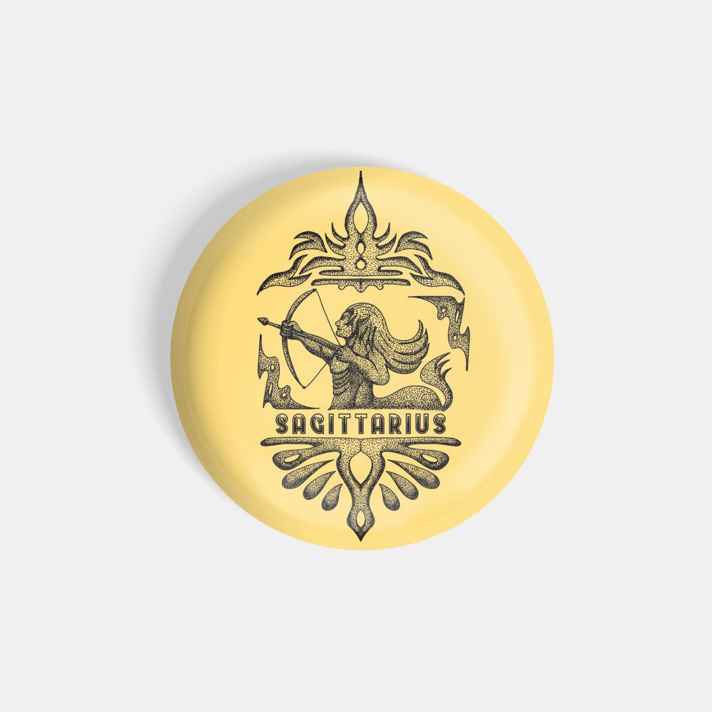 dhcrafts Round Fridge Magnet Yellow Color Vintage Zodiac Sign Sagittarius D1 Glossy Finish Design Pack of 1 (58 mm)